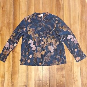 Poetry Black and Brown Abstract Women's Button Up